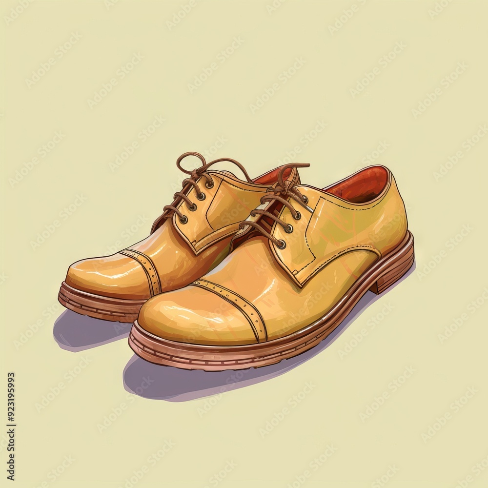Stylish Yellow Leather Dress Shoes Illustration | Elegant Men's Footwear Art