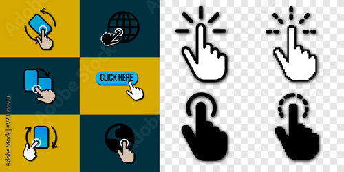 Enhance your digital projects with these versatile click and tap icons, perfect for web design, mobile apps, and interactive interfaces. pixel, vector mouse hand. vector illustration concept.