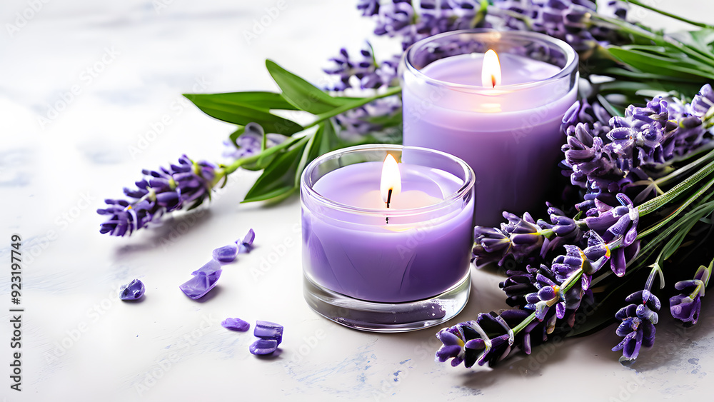 lavender candles are sitting next to a bunch of lavender flowers lavender candles are sitting next to a bunch of lavender flowers
