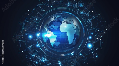 Global network connection with glowing lines.