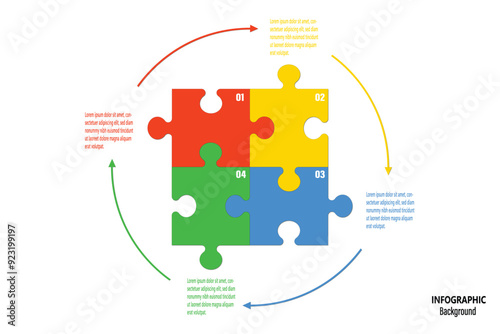 Pieces puzzle infographic. Puzzle pieces vector set. Puzzle jigsaw on white background. Set of puzzle pieces. Vector illustration