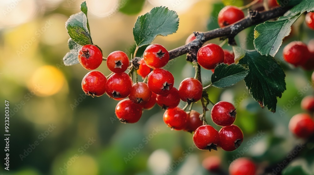 Detailed shot of a branch with red berries, capturing the freshness and vibrancy of the fruit. Detailed shot of a branch with red berries, capturing the freshness and vibrancy of the fruit.