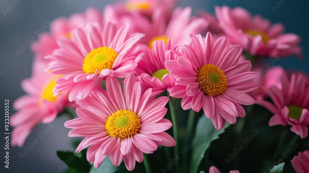 Elegant bouquet of pink flowers with bold yellow centers, capturing the vivid and fresh essence of springtime blooms. Elegant bouquet of pink flowers with bold yellow centers, capturing the vivid and fresh essence of springtime blooms.