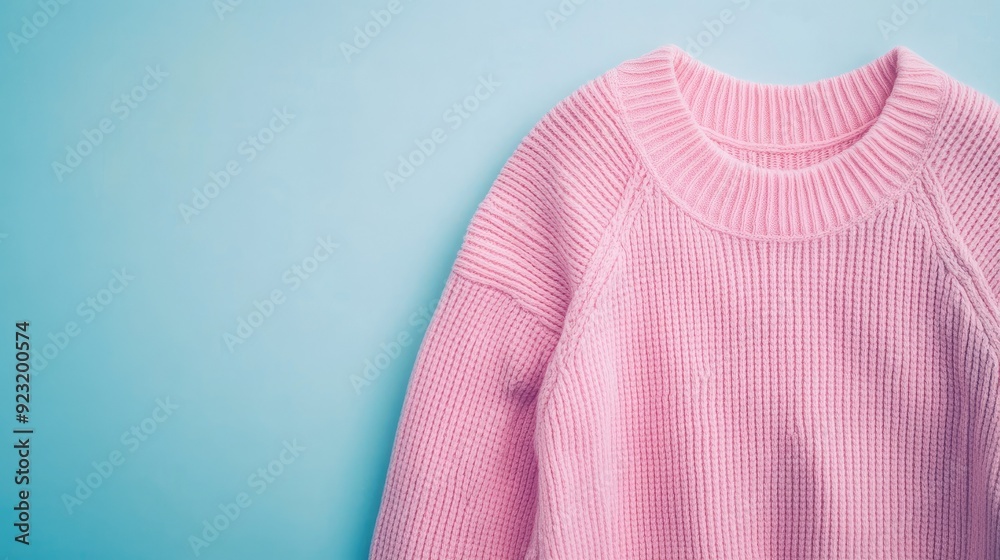 Elegant long-sleeve sweater in pastel color displayed against a soft background. Copy space above Elegant long-sleeve sweater in pastel color displayed against a soft background. Copy space above
