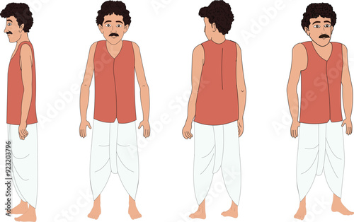 village men full set all angle view cartoon character design