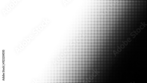 Black halftone pattern on white background. Abstract high resolution full frame half tone background with copy space. Dotted pattern for template, brochure, business card, web page etc.