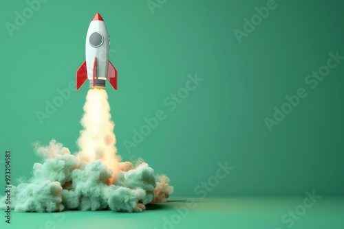 Realistic Rocket is flying vector illustration on green screen background photo