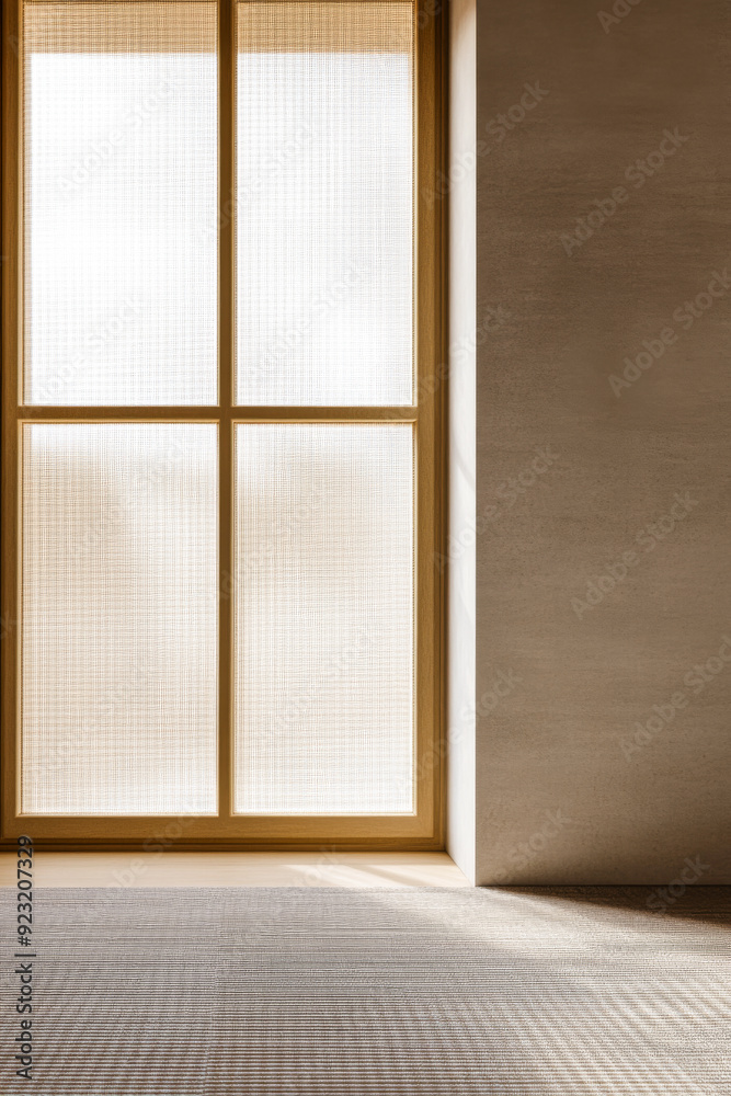 Elegant property interiors with a large window, natural lighting and contrasting shadows. Residential Real Estate interior design composition background or template. Elegant property interiors with a large window, natural lighting and contrasting shadows. Residential Real Estate interior design composition background or template.