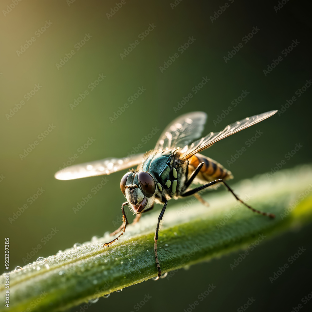 Obraz premium Camera zooms in on a fly sitting on the surface