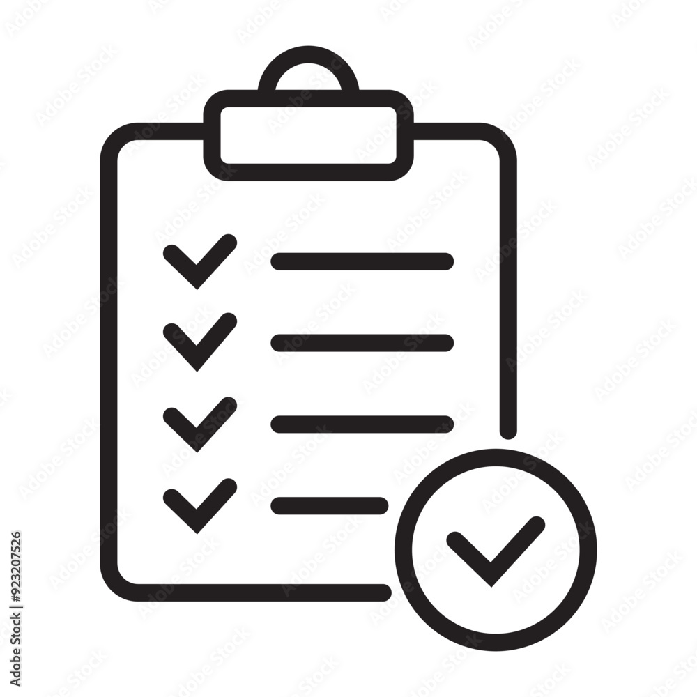 Clipboard with check mark icon isolated on background. Checklist sign symbol for web site and app design. Clipboard with check mark icon isolated on background. Checklist sign symbol for web site and app design.