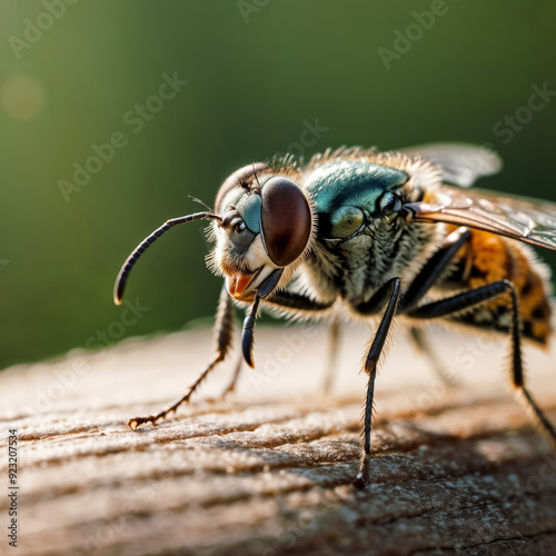 Camera zooms in on a fly sitting on the surface