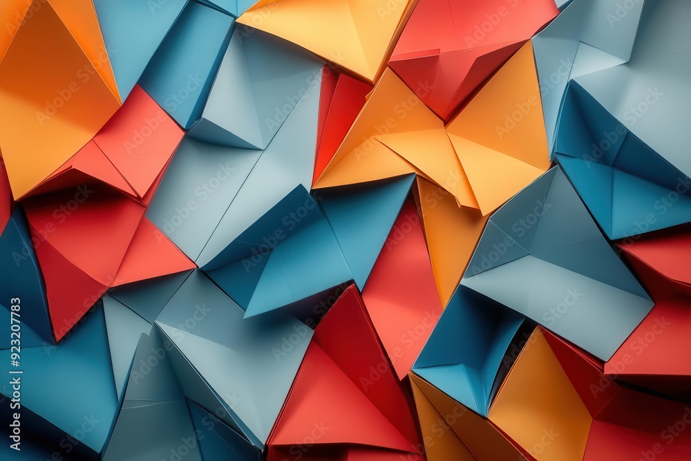 Obraz premium Geometric paper background with angular shapes, folded patterns, sharp lines, and subtle shadows, creating a modern abstract design.