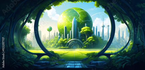 World Environment and Earth Day Concept with Colorful Globe and Eco-Friendly Design - Sustainable Energy, Green Industry, and Low Carbon Footprint Futuristic Background.