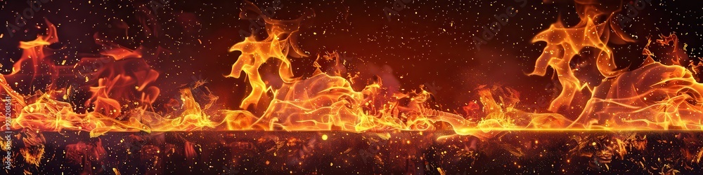 Fototapeta premium Line Of Fire. Fiery Elements Creating Abstract Flames on Black Background