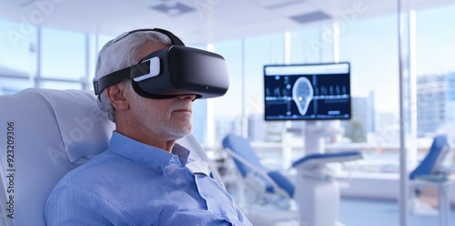 A virtual reality simulation depicts a cancer patient's journey to remission, showcasing innovative healthcare technologies.