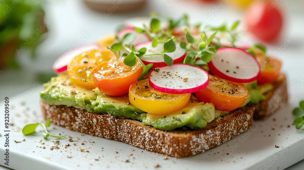 Avocado Toast with Cherry Tomatoes, Radishes, and Microgreens Avocado Toast with Cherry Tomatoes, Radishes, and Microgreens