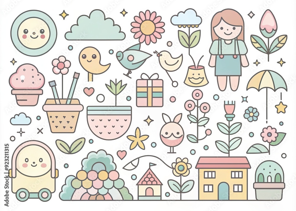 Soft Whimsical Iconic Prevention Illustrations for a Playful Mood with Pastel Color Palette and Hand-Drawn Technical Style Soft Whimsical Iconic Prevention Illustrations for a Playful Mood with Pastel Color Palette and Hand-Drawn Technical Style
