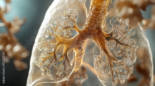 This illustration depicts the intricate structures of human lungs, highlighting the bronchial tree and alveoli in stunning detail photo