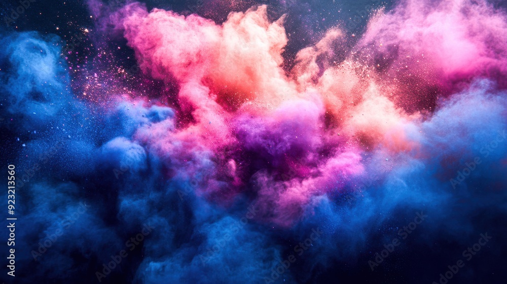 Colorful clouds swirl in an enchanting display, blending shades of pink, blue, and purple against a deep backdrop of starry darkness Colorful clouds swirl in an enchanting display, blending shades of pink, blue, and purple against a deep backdrop of starry darkness