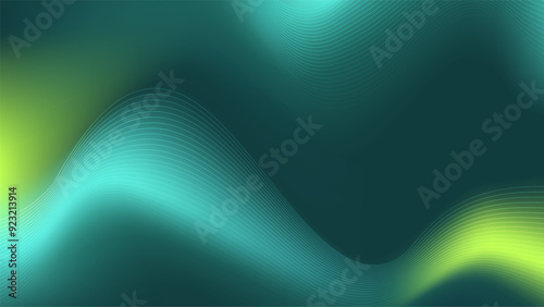 Abstract background with smooth green and teal gradient waves and light lines, creating a modern and calming design.
