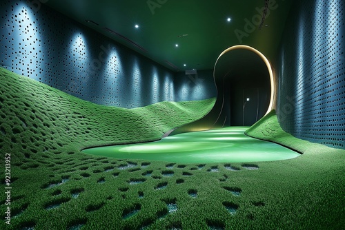 modern futuristic indoor golf simulator club interior design professional photography photo