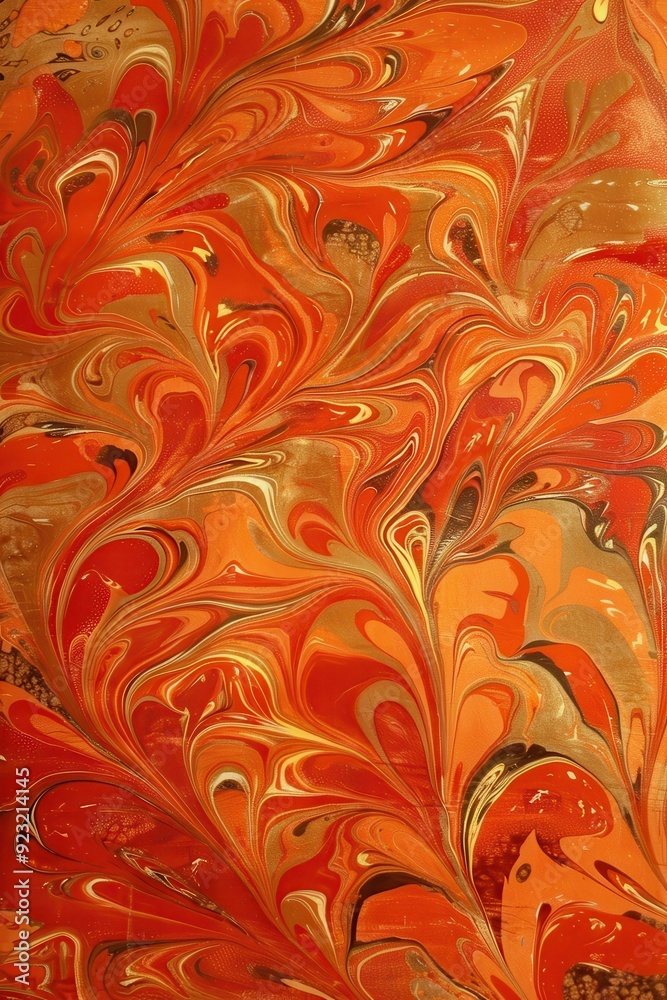 Marbled Paper. Renaissance and Victorian Inspired Decorative Book Cover in Red and Orange Tones Marbled Paper. Renaissance and Victorian Inspired Decorative Book Cover in Red and Orange Tones
