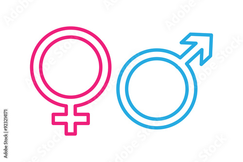 Male and female gender symbols in blue and pink, interconnected on a white background