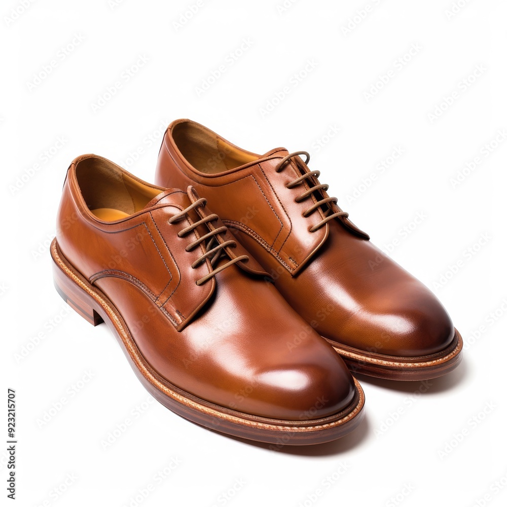 Elegant Brown Leather Dress Shoes with Laces on White Background – Stylish and Formal Footwear Illustration Elegant Brown Leather Dress Shoes with Laces on White Background – Stylish and Formal Footwear Illustration