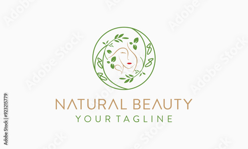 Vector Beautiful Woman Cosmetics Beauty fresh facial natural beauty logo with woman face