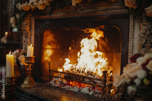 Fireplace romance scene