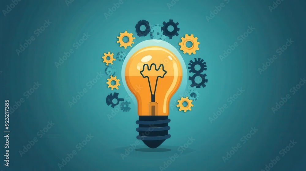 A creative light bulb surrounded by gears, symbolizing innovation and ideas in technology and engineering. A creative light bulb surrounded by gears, symbolizing innovation and ideas in technology and engineering.