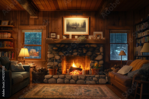 Living room with fireplace ...