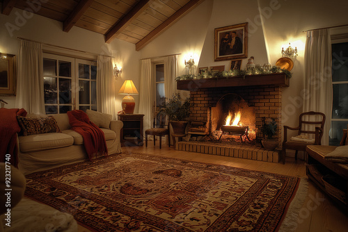 Living room with fireplace ...