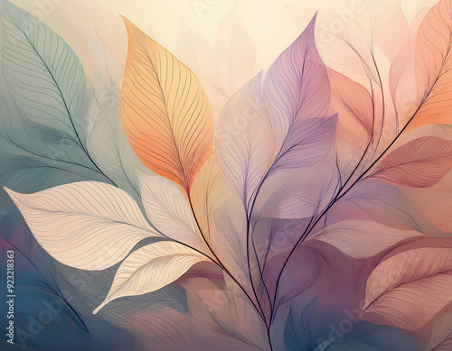 Abstract Background with Leaf Textures Layered Transparency Creating Depth