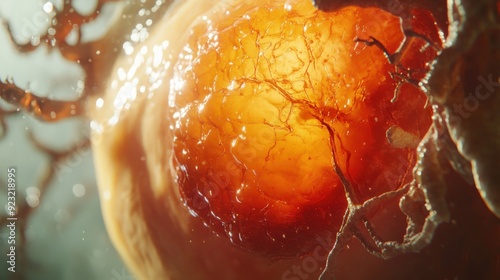 Close-up of a human bladder showing the effects of interstitial cystitis on tissue, highlighting inflammation and structural changes photo