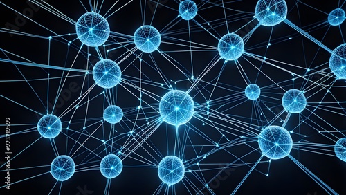 A network of blue spheres is displayed in a black background