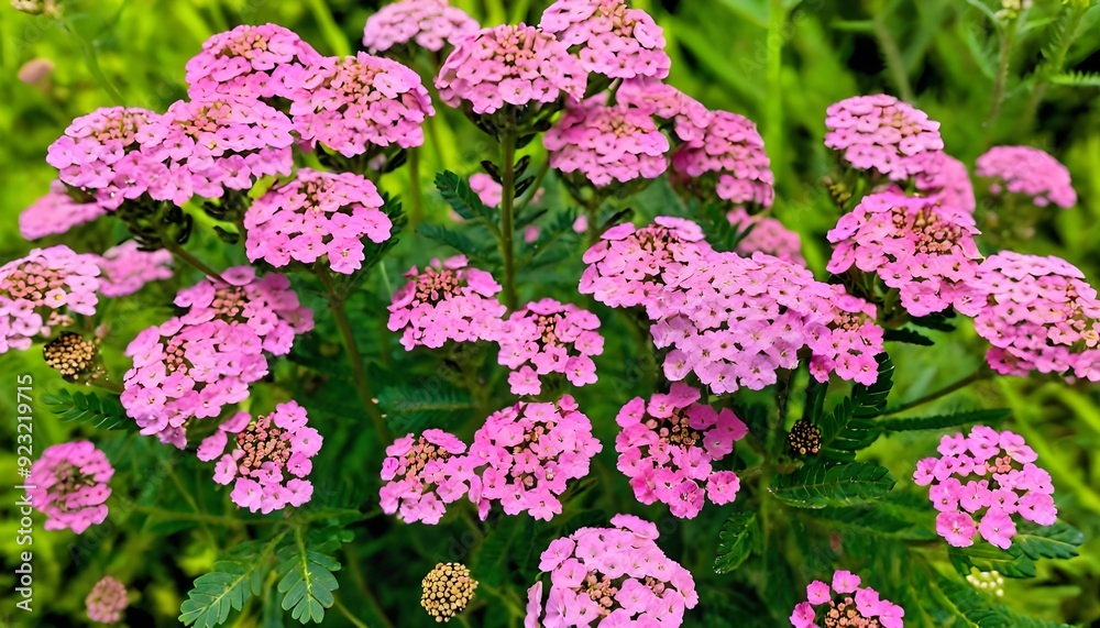 Pink Yarrow blooms, Achillea Millefolium plants in field Pink Yarrow blooms, Achillea Millefolium plants in field