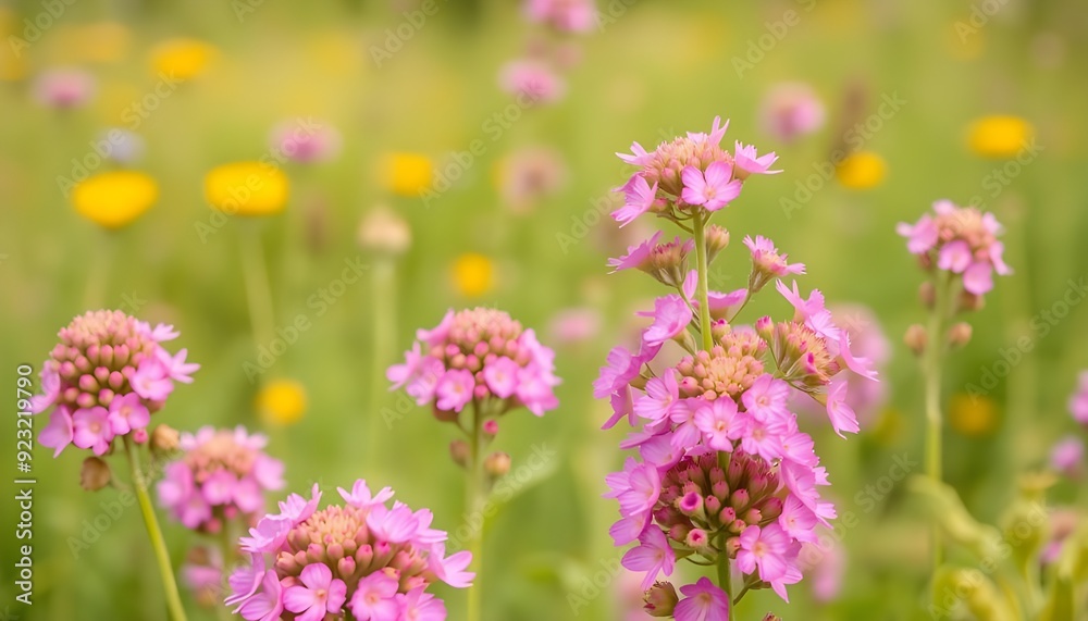Pink Yarrow blooms, Achillea Millefolium plants in field Pink Yarrow blooms, Achillea Millefolium plants in field