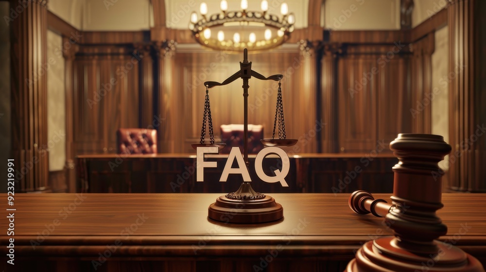 Classic courtroom interior with a judge's bench and wooden accents; with the letters Classic courtroom interior with a judge's bench and wooden accents; with the letters