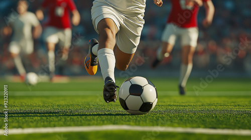 close up of football player kicking the ball