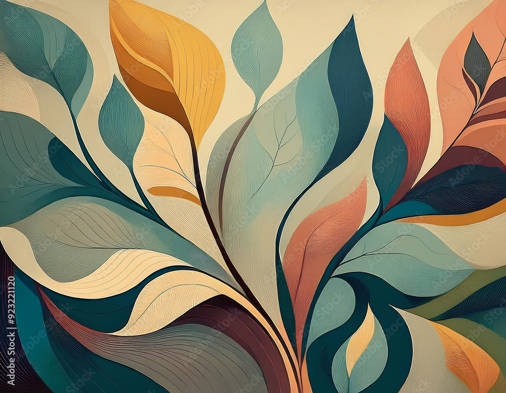 Abstract Background with Leaf Textures Layered Transparency Creating Depth