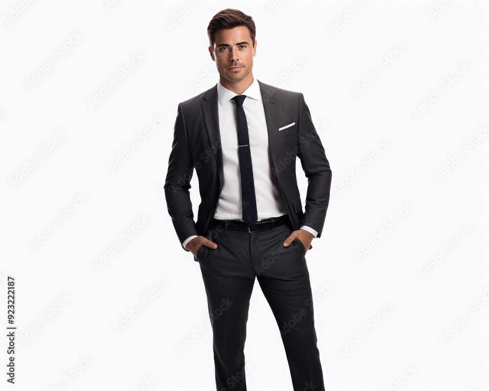 A happy business man in a suit white background A happy business man in a suit white background