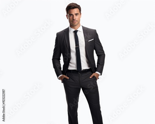 A happy business man in a suit white background