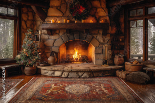 Stone fireplace