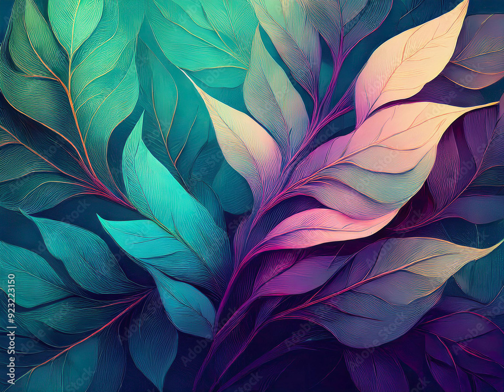 Fototapeta premium Abstract Background with Leaf Textures Layered Transparency Creating Depth