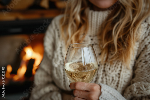 Woman near the fireplace wi...