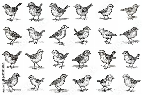 Wallpaper Mural Detailed Vintage Illustration of Various Bird Species in Monochrome - Perfect for Ornithology Projects and Art. Torontodigital.ca