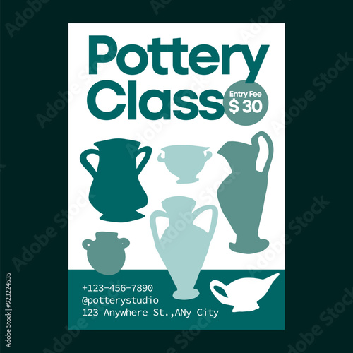 Green and White Pottery Class Flyer Design Template
