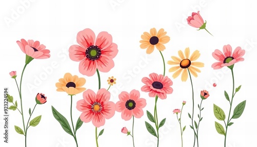 there are many different colored flowers on a white background. #923224594