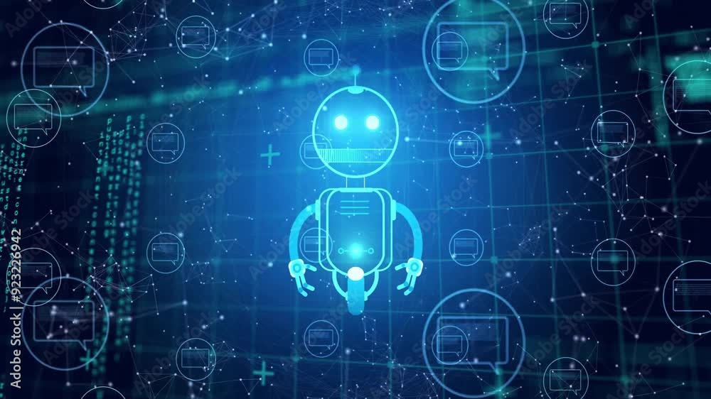 Robot with glowing eyes and circuit diagrams, futuristic technology animation Robot with glowing eyes and circuit diagrams, futuristic technology animation